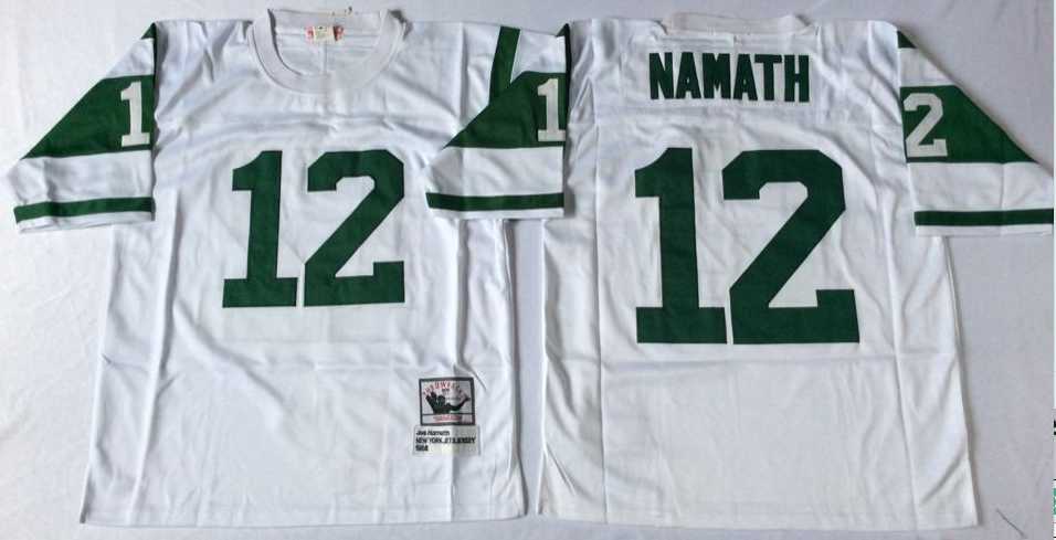 Jets 12 Joe Namath White M&N Throwback Jersey->nfl m&n throwback->NFL Jersey